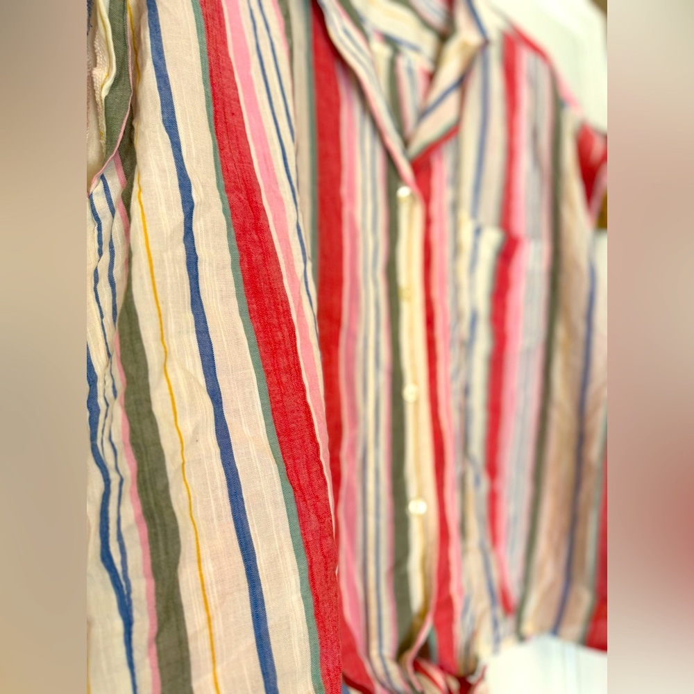 Old Navy Multicolor Striped Tie-Front Button-Up Blouse